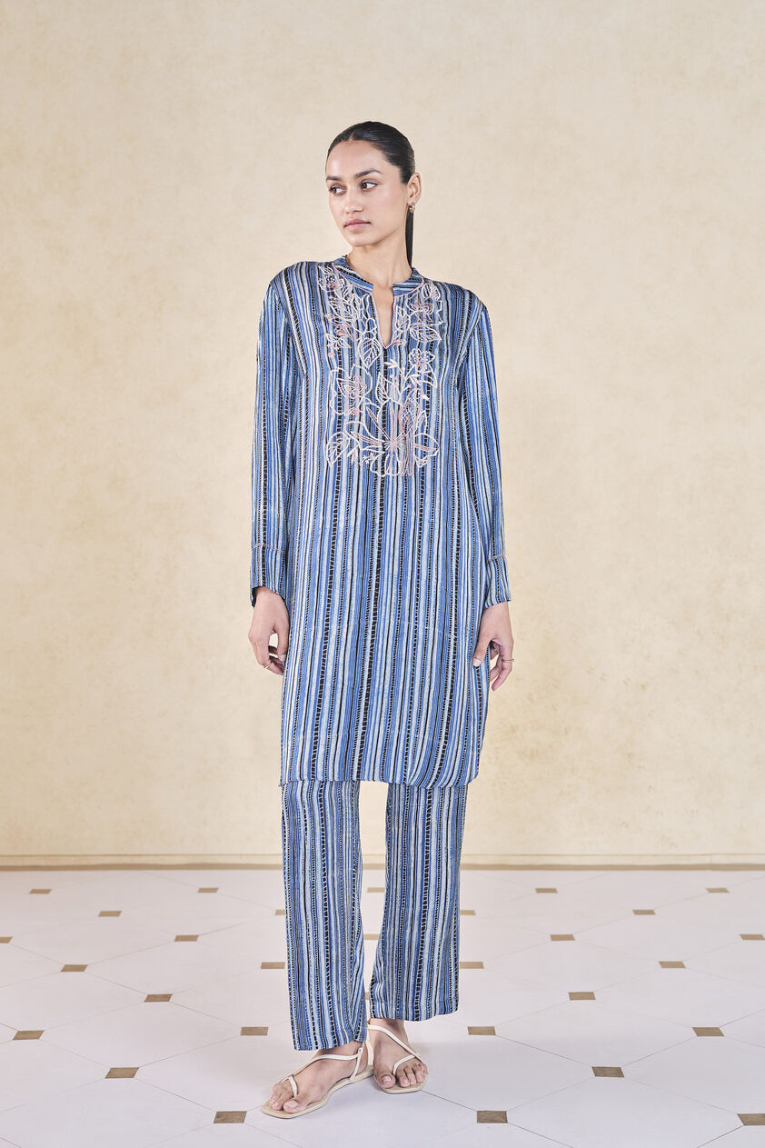 Freshwater Handcrafted Ajrakh Co-ord - Blue, Blue, image 1